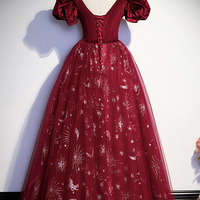 Burgundy velvet tulle long prom dress evening dress - Thumbnail 3