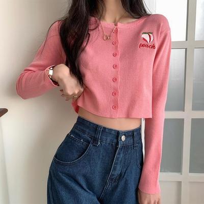 Peach Embroidery Knit Top