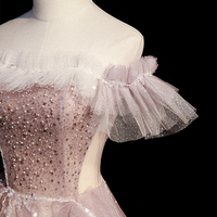 Pink tulle sequins long prom dress pink evening dress - Thumbnail 2