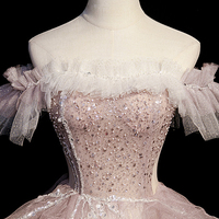 Pink tulle sequins long prom dress pink evening dress - Thumbnail 3