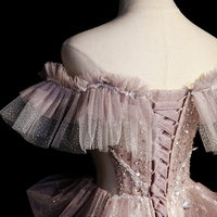 Pink tulle sequins long prom dress pink evening dress - Thumbnail 4