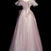 Pink tulle sequins long prom dress pink evening dress - Thumbnail 6