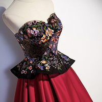 Burgundy Strapless Long Prom Dress Evening Dress - Thumbnail 1