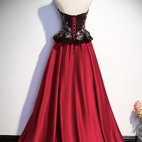 Burgundy Strapless Long Prom Dress Evening Dress - Thumbnail 3