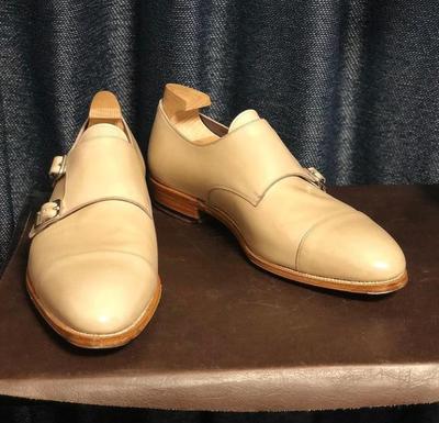 Handmade Men's Wedding SEASON Customized CREAM Double Monk Dress Shoes