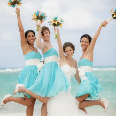 Beach short bridesmaid dresses with sash - Thumbnail 1