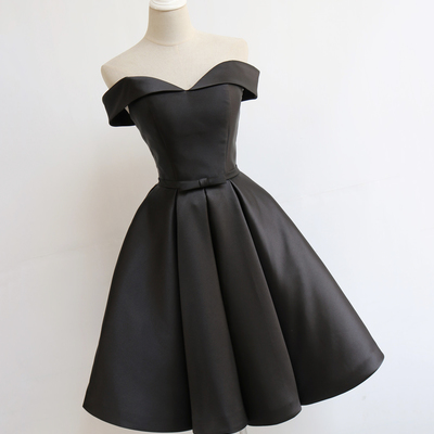 Black satin short prom dress homecoming dress - Thumbnail 2