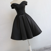 Black satin short prom dress homecoming dress - Thumbnail 1