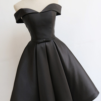 Black satin short prom dress homecoming dress - Thumbnail 2