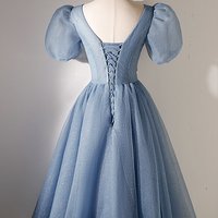 Blue tulle beaded short prom dress homecoming dress - Thumbnail 3