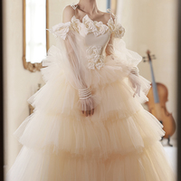 Champagne tulle long A-line ball gown formal gown - Thumbnail 3