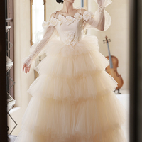 Champagne tulle long A-line ball gown formal gown - Thumbnail 6