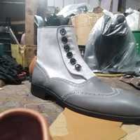 Best Adult Wear Hand Stitch Grey Leather Suede Boot, Wingtip Button Style Formal Boot - Thumbnail 3