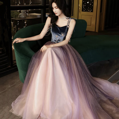 Stylish tulle long a-line prom dress evening dress