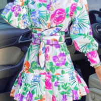 Elegant Women's Printed Long Sleeve Dress - Thumbnail 1