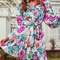 Elegant Women's Printed Long Sleeve Dress - Thumbnail 3