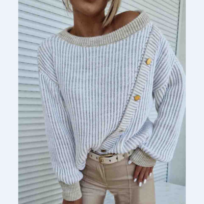 Casual long sleeve splicing stripe knitted sweater