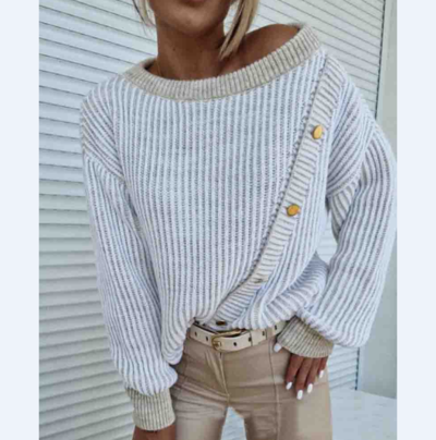 Casual Long Sleeve Splicing Stripe Knitted Sweater