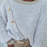 Casual Long Sleeve Splicing Stripe Knitted Sweater - Thumbnail 1