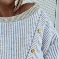 Casual Long Sleeve Splicing Stripe Knitted Sweater - Thumbnail 2