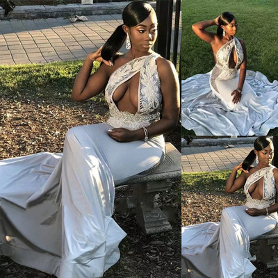 One shoulder prom dresses with keyhole mermaid - Thumbnail 3