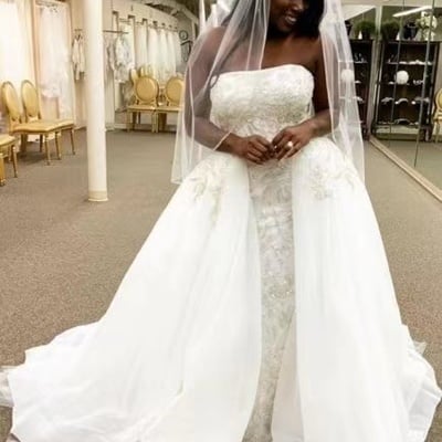 Strapless wedding dresses bridal gown with beading appliques - Thumbnail 3