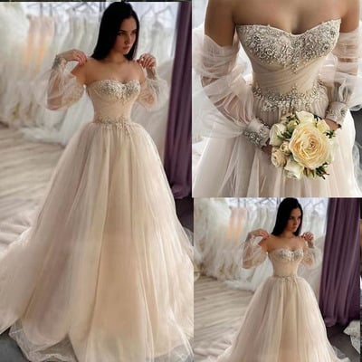 Wedding dresses bridal gown with full sleeves with rhinestones - Thumbnail 3