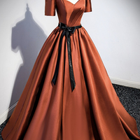 Elegant satin long A-line prom dress evening dress - Thumbnail 1