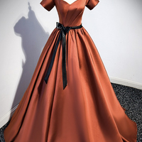 Elegant satin long A-line prom dress evening dress - Thumbnail 3