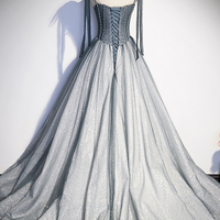 Gray tulle long A-line ball gown formal gown - Thumbnail 3