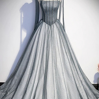 Gray tulle long A-line ball gown formal gown - Thumbnail 4