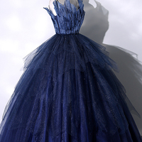Blue tulle long A-line ball gown formal gown - Thumbnail 1
