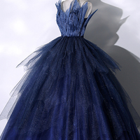 Blue tulle long A-line ball gown formal gown - Thumbnail 2