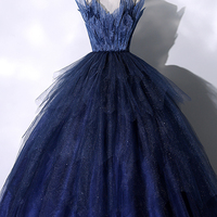 Blue tulle long A-line ball gown formal gown - Thumbnail 4
