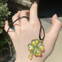Pretty Crystal Transparent Lucky Fortune 4 Four Leaf Clover Jewelry Power Energy Chains Necklace Pendant - Thumbnail 3