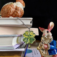 Pretty Crystal Transparent Lucky Fortune 4 Four Leaf Clover Jewelry Power Energy Chains Necklace Pendant - Thumbnail 4