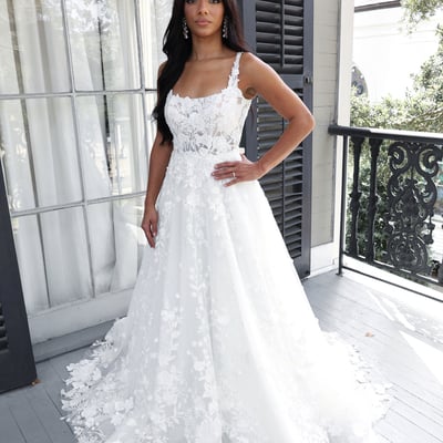 Charming ball gown square neck lace wedding dresses
