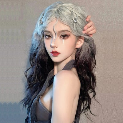 Black and White Gradient Curly Long Y2K Wig