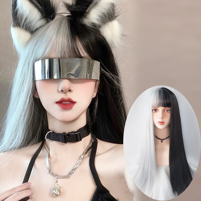 Yinyang Black White Long Straight Wig