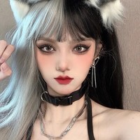 Yinyang Black White Long Straight Wig - Thumbnail 2