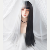 Yinyang Black White Long Straight Wig - Thumbnail 5