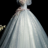 Blue tulle long A-line ball gown formal gown - Thumbnail 2