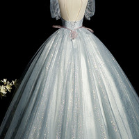 Blue tulle long A-line ball gown formal gown - Thumbnail 4