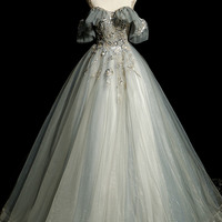 A-line tulle sequins long prom dress formal dress - Thumbnail 5