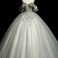 A-line tulle sequins long prom dress formal dress - Thumbnail 6