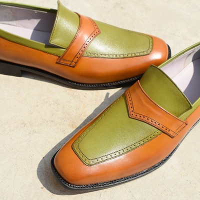 Men's specially customise oxfords texture handmade brown leather penny loafers shoes