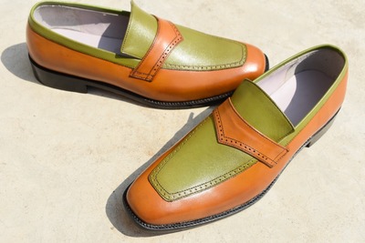 Men's Specially Customise Oxfords Texture Handmade Brown Leather Penny Loafers Shoes