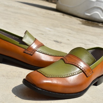 Men's specially customise oxfords texture handmade brown leather penny loafers shoes