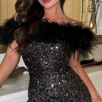 Black Sleeveless Splicing Beads Tight Dress - Thumbnail 1