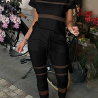 Women'S Print Short Sleeve Splicing Two-Piece Suit - Thumbnail 1